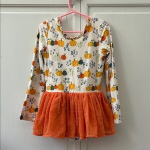 Pumpkin Print Leotard with Orange Skirt